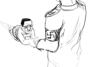 chudjak, arm, ear, full body, glasses, hair, hands, nazism, open mouth, redraw