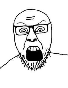 feraljak front, 1soyjak, forehead lines, glasses, monochrome, open eyes, open mouth, soyjak, stubble, white background