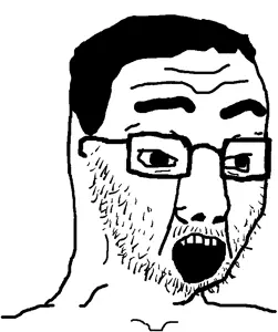 chudjak, chudjak soy, 1soyjak, black eyes, glasses, hair, monochrome, open mouth, soyjak, stubble