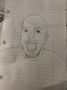 donnie, unknown, drawing, ear, mustache, open mouth, real life, soyjak, stubble