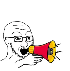 soyak, glasses, hands, holding object, open mouth, public address system, soyjak, stubble