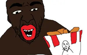 cajak, cablack, black skin, ear, fried chicken, lips, open mouth, red lips, soyjak, stubble