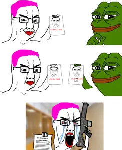 pepe, chudjak, pol face, amphibian, animal, bloodshot eyes, crying, frog, glasses, gun