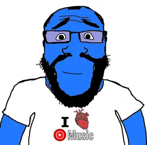 markiplier soyjak, science lover, arm, beard, blue, blue skin, calm, closed mouth, clothes, glasses