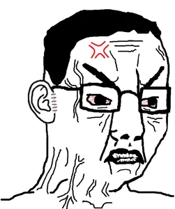 chudjak, 1soyjak, anger mark, angry, black hair, bloodshot eye, bloodshot eyes, ear, ear surgery, glasses