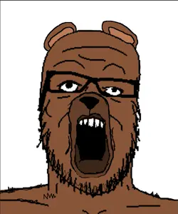a24 slowburn soyjak, /biz/, animal, bear, bobo, brown skin, ear, glasses, open mouth, soyjak