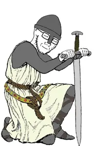 soyak, arm, closed eyes, closed mouth, clothes, full body, glasses, hands, history, holding object