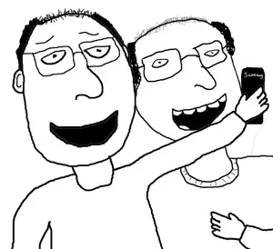 unknown, 2soyjaks, arm, balding, clothes, ear, glasses, hair, hands, open mouth