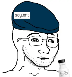 wojak, bottle, closed mouth, drink, glasses, plastic bottle, soy, soylent, soylent (original), soylent bottle