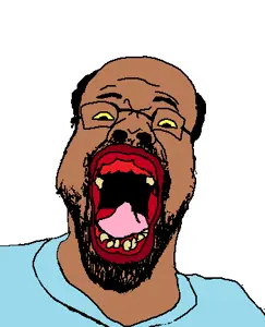 nigjak, balding, beard, clothes, glasses, hair, open mouth, soyjak, tongue, yellow sclera