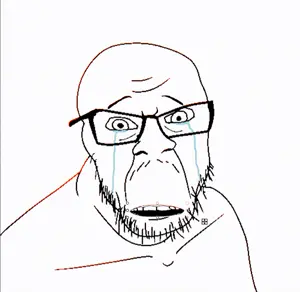 feraljak, 1soyjak, animated, bald, crying, cursor, forehead lines, glasses, looking at you, open eyes