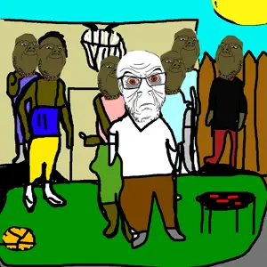 bernd, feraljak, angry, basketball, black skin, bloodshot eyes, brown eyes, closed mouth, clothes, drawn background