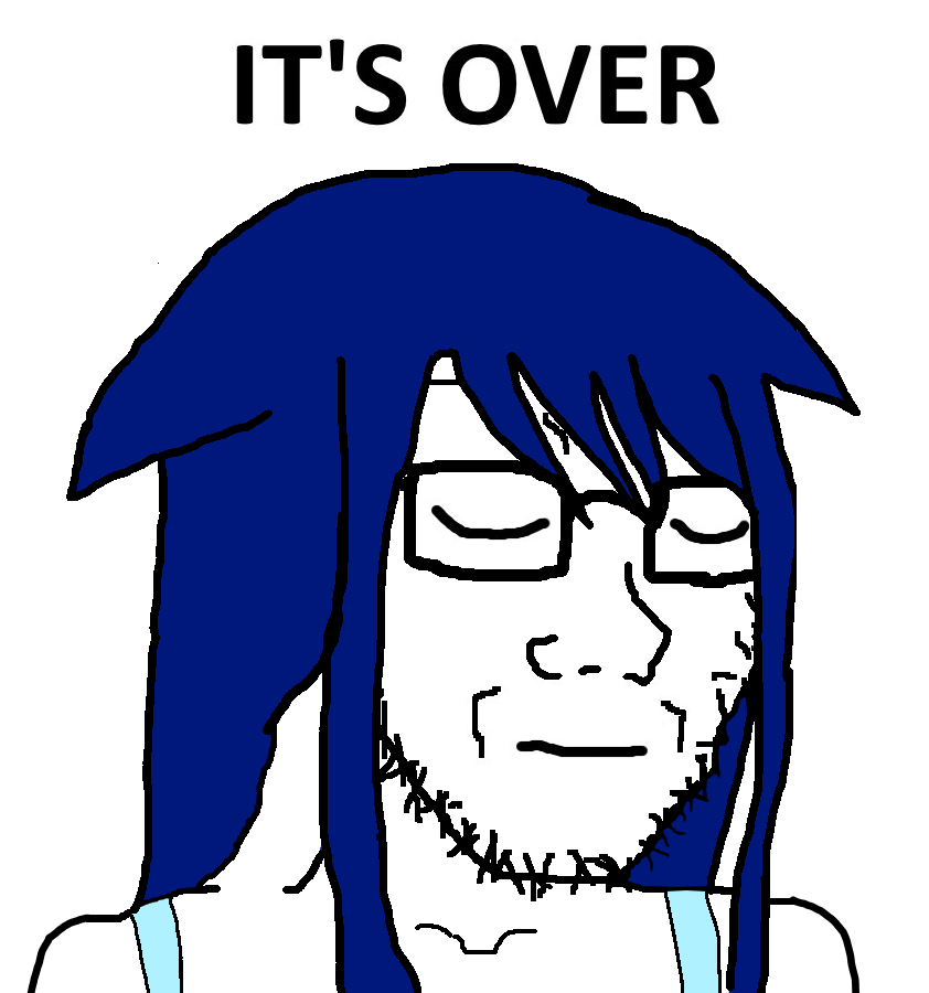 soyak, its over, blue hair, closed eyes, closed mouth, clothes, female, glasses, hair, its over (phrase)