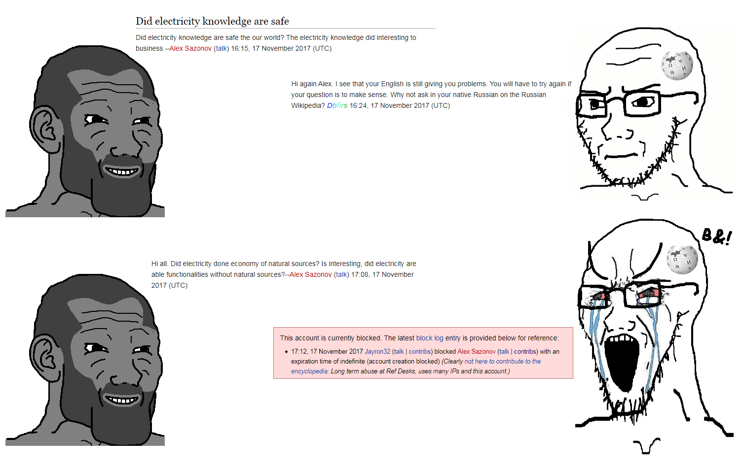 gigachad, wojak, soyak, gigachadjak, soyak (irritated), 4chan, alex sazonov, ban, bloodshot eyes, chadjak