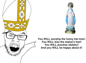 feraljak, angry, arm, christianity, clothes, glasses, hands, hat, mustache, open mouth
