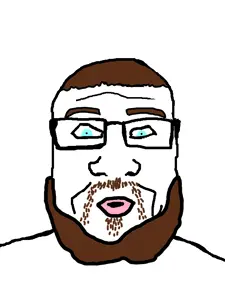 markiplier soyjak, a10 eyes, beard, blue eyes, brown hair, eyebrows, forehead lines, glasses, goatee, hair