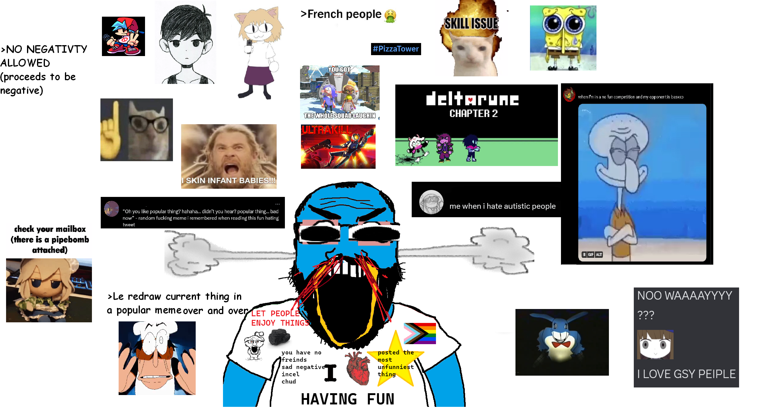 boyfriend (friday night funkin'), peppino spaghetti, sakuya izayoi, squidward tentacles, markiplier soyjak, science lover, slopjak, 2soyjaks, angry, animal