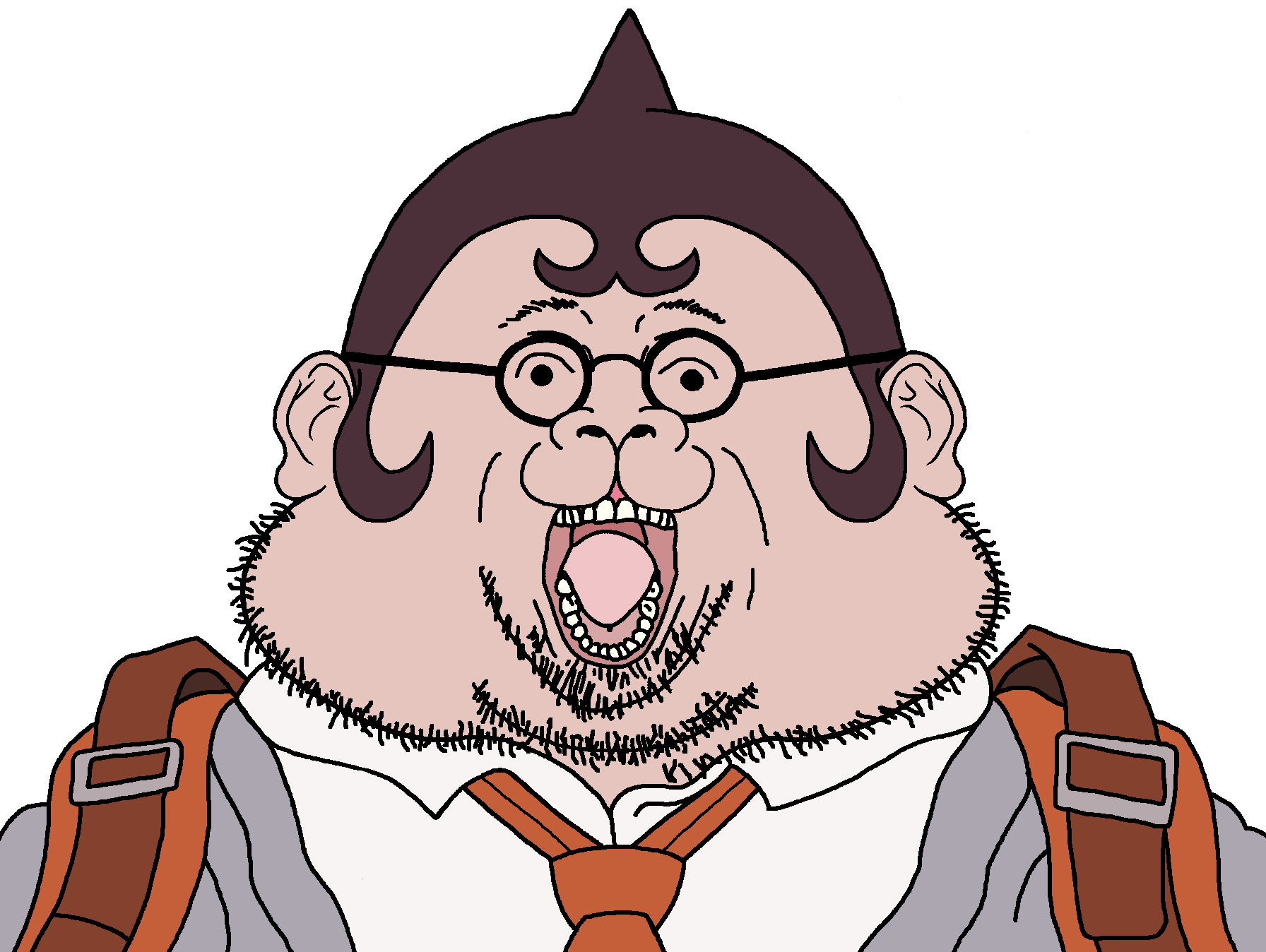 hellcat, bernd, trigger happy havoc, anime, asian, backpack, brown hair, chin, cleft palate, clothes