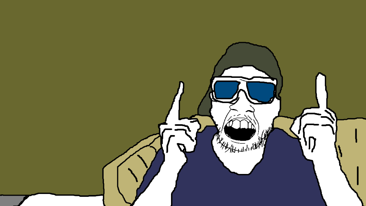 feraljak, angry, arm, cap, clothes, couch, drawn background, glasses, hands, hands up