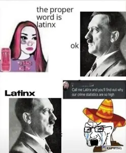 yes chad, soyak, adolf hitler, comic, drink, female, gender-neutral language, hair, latino, makeup