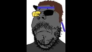 gapejak, mustached gapejak, animated, brown hair, closed mouth, david bowie, eyepatch, frown, glasses, gray skin