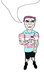 chudjak, unbotheredchud, 1soyjak, ally, badge, buff, flag, front view, glasses, looking at you