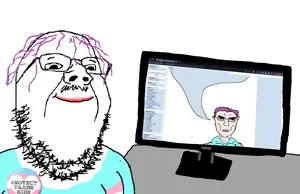 chudjak, gapejak, chudjak front, unbotheredchud, 2soyjaks, angry, arm, badge, buff, closed mouth