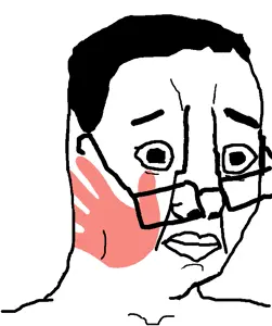 chudjak, closed mouth, eyes popping, glasses, glasses askew, hair, slap, soyjak