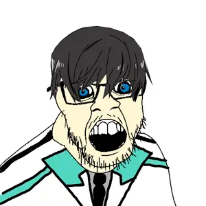 feraljak, feraljak (crazed), anime, blue eyes, clothes, crazed, hair, mahouka koukou no rettousei, mustache, necktie