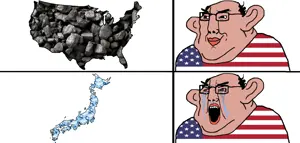 chudjak, chudjak amerimutt, amerimutt, thing japanese, 2soyjaks, angry, balding, bloodshot eyes, brown skin, chin