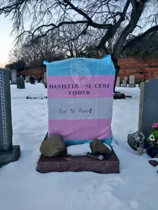 bernd, bloodshot eyes, crying, glasses, grave, irl background, open mouth, purple hair, rock, snow