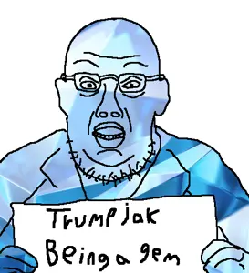 donald trump, trumpjak, blue skin, ear, gem, gem skin, glasses, hands, holding object, jail