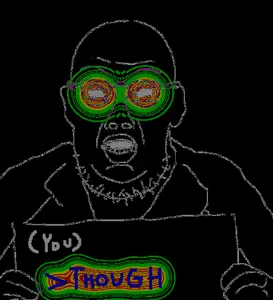 donald trump, trumpjak, thougher, ear, glasses, glowing, hands, holding object, jail, open mouth