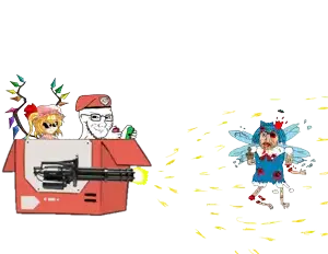 cirno, flandre scarlet, soyak, anime, beret, blood, box, clothes, glasses, hands