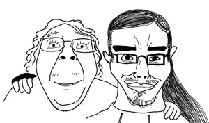 bernd, chudjak, chudjak front, chud troon alliance, 2soyjaks, closed mouth, ear, fingerless glove, friendship, glasses
