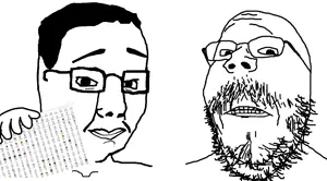 chudjak, gapejak, mustached gapejak, 2soyjaks, folder, glasses, hair, hands, holding object, mustache