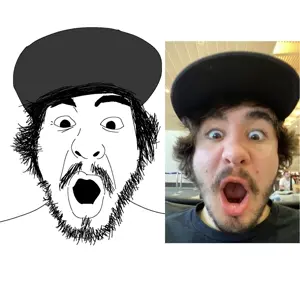 unknown, cap, clothes, hair, hat, mustache, open mouth, real life, soyjak, stubble