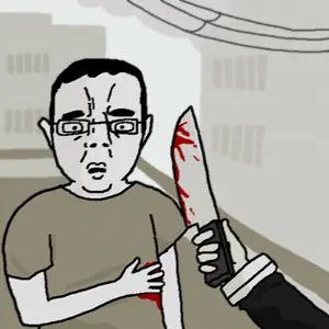 chudjak, chudjak front, arm, blood, building, clothes, drawn background, ear, eyebrows, glasses