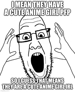 ppp, anime, arm, glasses, hands, imgflip.com, impact (font), open mouth, profile picture, soyjak