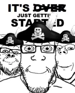 a24 slowburn soyjak, gapejak, markiplier soyjak, wholesome soyjak, its over, 3soyjaks, beard, closed mouth, clothes, glasses
