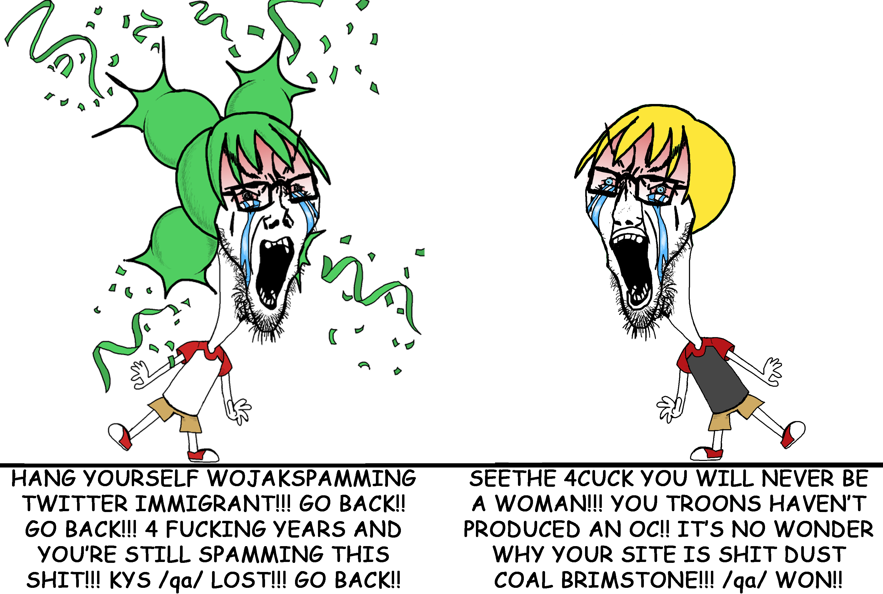 nate higgers, soyak, natejak, /a/, /qa/ (4chan), 2soyjaks, 4chan, anime, blonde hair, bloodshot eyes