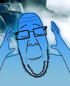ppp, arm, blue, blue background, calm, closed mouth, glasses, gradient, hands, happy