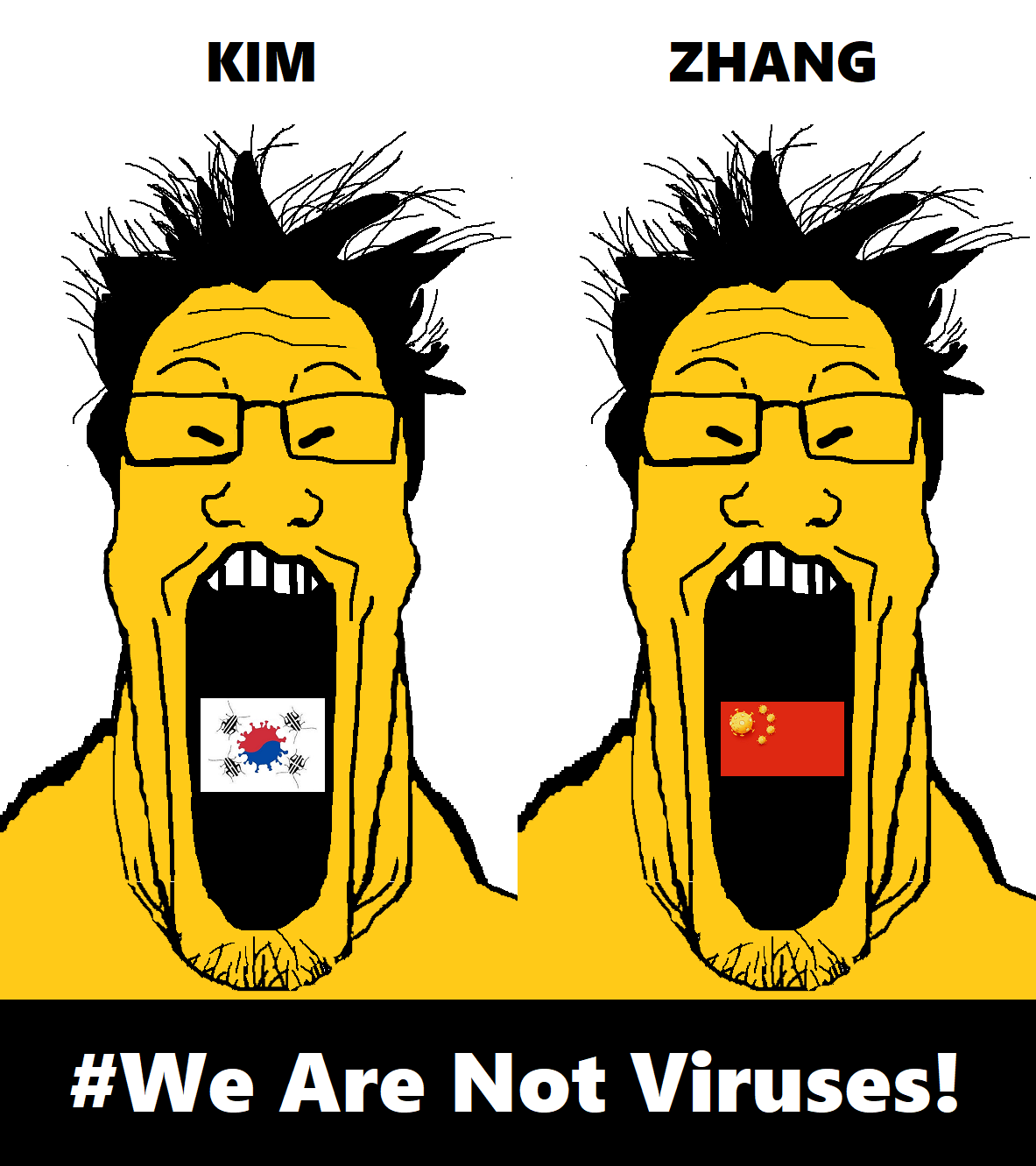 markiplier soyjak, 2soyjaks, asian, china, flag, glasses, kim, open mouth, small eyes, south korea