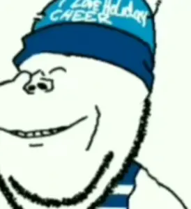 impish soyak ears, animated, beanie, byonbyon, chin, closed eyes, closed mouth, clothes, comfy, double chin