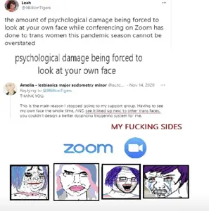 wojak, chudjak, soyak, crazed troonjak, pol face, soyak (crazed), bloodshot eyes, blue hair, clothes, crazed