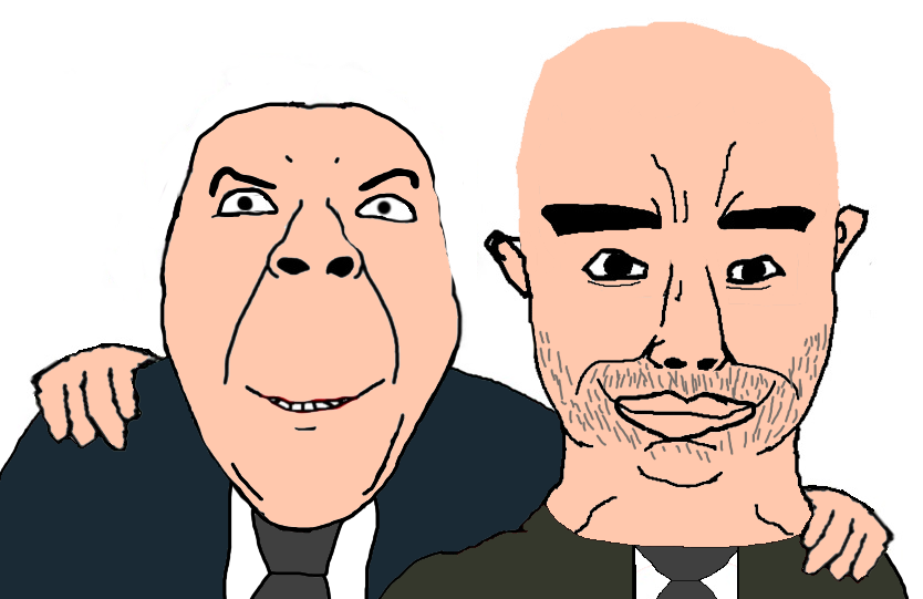bernd, chudjak, chudjak front, chud ugly person alliance, 2soyjaks, bald, closed mouth, clothes, ear, friendship