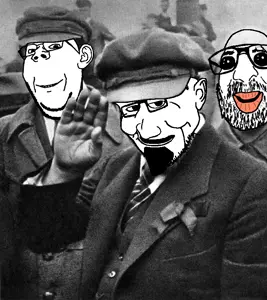 gapejak, impish soyak ears, smugjak, ishish soyak ears, wholesome soyjak, oh my god she is so attractive, beard, closed mouth, clothes, communism