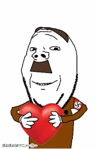 gapejak, wholesome soyjak, adolf hitler, animated, arm, brown hair, closed mouth, hair, hands, heart