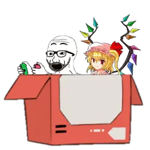 flandre scarlet, excited soyjak, anime, blonde hair, box, clothes, excited, female, glasses, hair