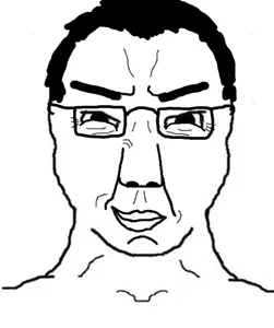 chudjak, chuddy, 1soyjak, glasses, hair, looking at you, monochrome, smile, smug, soyjak
